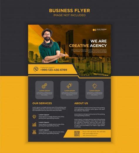 Black and yellow creative business flyer... | Premium Vector #Freepik #vector #flyer #business #template #presentation Business Flyer Design Creative, Business Flyer Design, Flyers Design, Graphic Design Brochure, Flyer Design Layout, Business Poster, Desain Editorial, Real Estate Flyer Template, Graphic Design Flyer