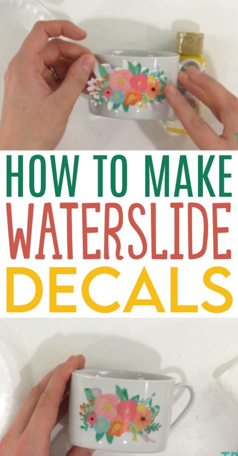 Waterslide decals are getting more and more popular. This is a great craft technique to use on glasses, mugs, tumblers, and more. Today, we’re going to tackle the basics of How To Make Waterslide Decals. There are so many different ways you can make them and it can get confusing. We’ll show you the technique we prefer to use, taking you through it step by step, and sharing some great craft tips so you can then make your own waterslide decal projects. Waterslide Decal Paper, Water Slide Decals, Waterslide Paper, Waterslide Decals, Cricut Projects Beginner, Decal Paper, Diy Cups, Tumbler Cups Diy, Diy Tumblers