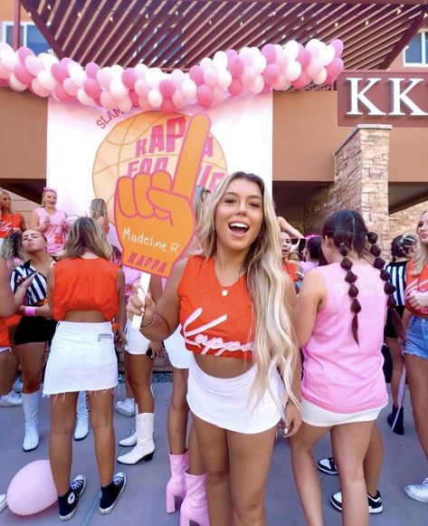 Basketball Sorority Theme, Basketball Bid Day, Sorority Work Week, Basketball Board, Sorority Themes, Recruitment Themes, Rush Week, Sorority Banner, Sport Theme