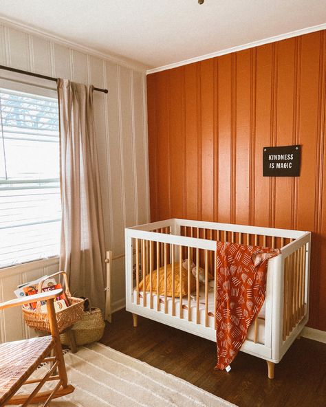 Rust Baby Bedding, Orange Wall Nursery, Rust Accent Wall Nursery, Orange Gender Neutral Nursery, Rustic Orange Nursery, Gender Neutral Nursery Terracotta, Rust Rainbow Nursery, Orange Nursery Ideas Gender Neutral, Rust Colored Nursery