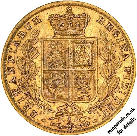 The 1871 Gold Sovereign Sydney, minted by the Royal Mint Sydney Branch, Australia. Mint mark 'S'  below shield. Gold Sovereign, Royal Mint, Round Table, Sydney, Coin, Mint, Australia, Gold, Beauty