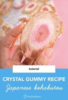 EDIBLE AGATES! When these crystal candies dry, they become crunchy on the outside and stay soft gummy on the inside. Bonus - they've vegan and gluten free! This written tutorial includes a how to video #kohakutou #candy #ediblecrystals #crystals #agate #rosequartz #foodvideo #tutorial #cakeideas #dessert #gummycrystals #geodes #homemade #madefromscratch #fromscratch #vegan #glutenfree #cakedecorating Candy Jewelry Edible, Kohakutou Candy Recipe, Edible Crystals Recipe, How To Make Edible Crystals, Kohakutou Recipe, Gummy Crystals, Crystal Gummies, Crystal Candy Recipe, Kohakutou Candy