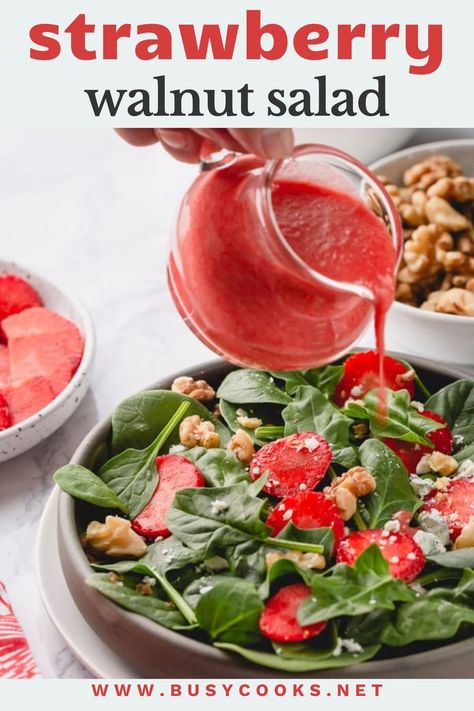 Strawberry Walnut Salad. Strawberry Walnut Salad, Shallot Dressing, Salad With Strawberries, Progressive Dinner, Tossed Salad, Walnut Salad, Salad Ideas, Strawberry Salad, So Satisfying