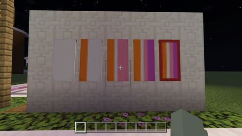 Lesbian Flag Bloxburg Code, Lesbian Minecraft House, Minecraft Lesbian Flag, Lesbian Minecraft Banner Tutorial, Lesbian Flag Minecraft Banner, Flags In Minecraft, Minecraft Pride Flag, Minecraft Pride Banners, Minecraft Banner Tutorial