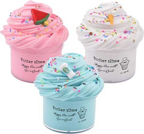 Amazon.com: Slime Kit with 3 Pack Butter Slime,Pink Watermelon,White Ice Cream and Ocean Coffee,Scented Slime Kit for Girls and Boys ,Super Soft and Non Sticky DIY Surprise Slime : Toys & Games White Ice Cream, Slime Kits, Sticky Slime, Blue Slime, Slime Toy, Butter Slime, Slime Party, Pink Watermelon, Slime Kit