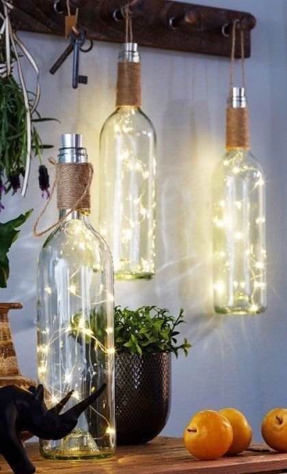 13 Creative Ways to Reuse Those Old Gin Bottles (and Other Alcohol Bottles) - I Love Gin Deco Led, Diy Rustic Home, Rustic Lanterns, Wine Bottle Diy, Jar Lights, Rustic Garden Decor, Wine Bottle Crafts, Country House Decor, Easy Home Decor