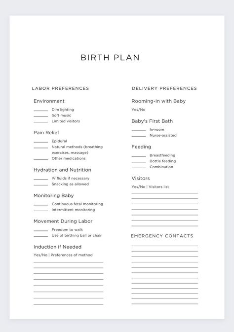 Prepare for the arrival of your little one with confidence and clarity using our meticulously crafted printable birth plan template. Designed to empower expectant parents with the ability to communicate their preferences and desires for labor and delivery, our birth plan ensures that your birthing experience aligns with your wishes. Please Note This is One Page Tailor your birth plan to reflect your unique preferences and priorities by easily filling in customizable sections such as labor prefer Hospital Birth Plan, Birth Preferences, Birth Plan Checklist, Birth Plan Template, Birth Partner, Plan Checklist, Birth Preparation, Prepare For Labor, Newborn Mom