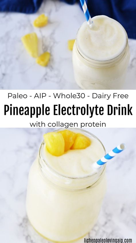 Pineapple Electrolyte Drink * Lichen Paleo, Loving AIP Aip Drinks, Electrolyte Drink Recipe, Aip Foods, Pineapple Diet, Aip Diet Recipes, Homemade Electrolyte Drink, Aip Breakfast, Paleo Drinks, Autoimmune Paleo Recipes