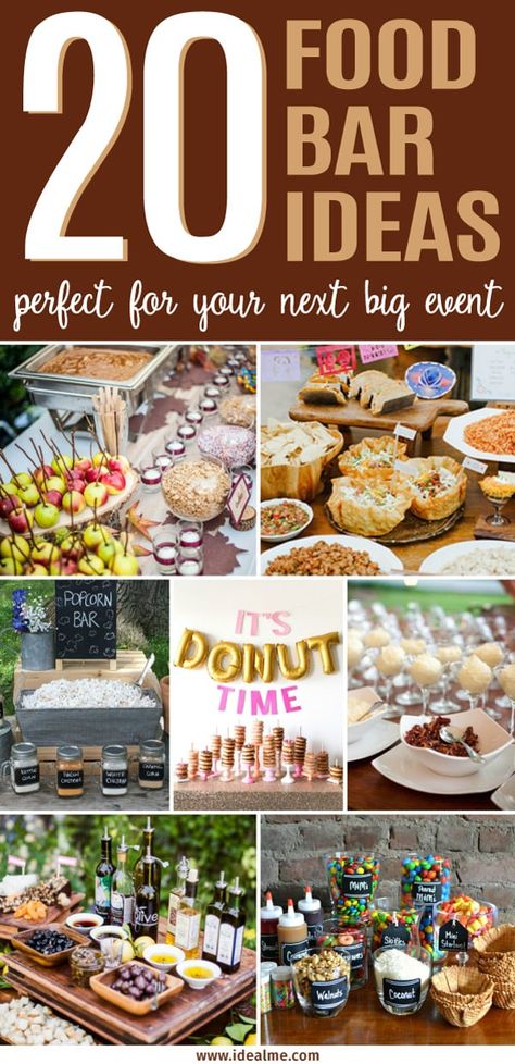 One trend that we've fallen in love with lately is the food bar. Check out these 20 fun food bar ideas that'll be perfect for your next big event. Hospitality Ideas Food, Bar Dinner Ideas, Entertaining Food Ideas, Food Bar Ideas, Birthday Party Food Ideas, Party Food Bars, Party Food Bar, Food Bars, Food Bar