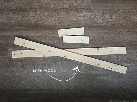 using-cut-lath-wood-to-frame-diy-wood-sign-mountainmodernlife-com Wood Lath Art, Lath Art, Mountain Wood Art, Mountain Wood Wall Art, A Frame Tent, Wood Art Diy, Mountain Wall Decor, Rv Kitchen, Wood Wall Art Diy