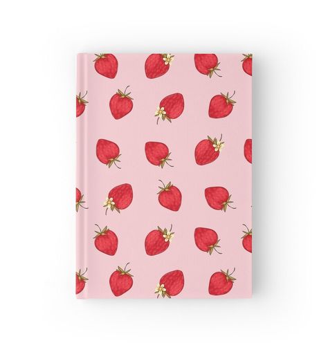 High-quality hardcover journal with wraparound print. 128 pages in ruled, graph or blank options. The sweetest red strawberry pattern, with tiny yellow flowers, on a pastel pink background. Strawberry School Supplies, Strawberry Notebook, Aesthetic Stationary, Kawaii Notebook, Pastel Pink Background, Butterfly Birthday Cakes, Aesthetic Journal, Strawberry Pattern, Diary Ideas