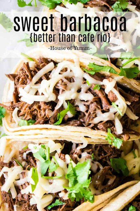 House Of Yumm, Barbacoa Recipe, Cafe Rio, Sweet Pork, Barbacoa Beef, Tacos Burritos, Beef Tacos, Slow Cooked, Ketogenic Recipes