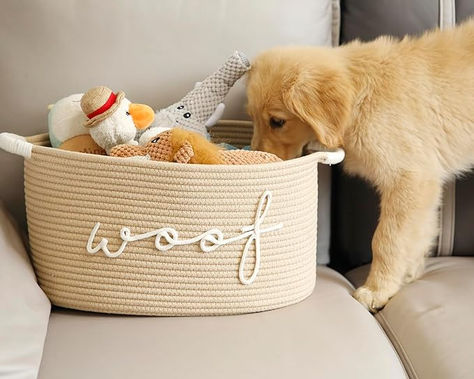 Store your dog toys in style with CIKI HOME Cotton Rope Toy Storage Bin. It’s expertly handcrafted with coiled rope for a charming appeal, The storage bin box is designed with side handles to make carrying a hassle-free experience. Ideal for Pet toy basket, Laundry basket, toys, blankets, clothes, bags, throws, cushions, magazines. This dog toy basket is not only the place to keep your pet’s toys, but it can also be used for children’s toys and other belongings too! #ad Cute Dog Toy Basket, Dog Toy Organization, Dog Toy Box, Diy Toy Storage, Dream Pet, Basket Laundry, Dog Toy Basket, Dog Toy Storage, Baskets Storage