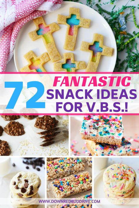 VBS Snack Ideas | Vacation Bible School Snacks | VBS Recipes | VBS Treats | VBS Snack Recipes | VBS Ideas | Vacation Bible School Ideas | Vacation Bible School | Down Redbud Drive #vbs #vacationbibleschool #vbssnacks via @DownRedbudDrive Vbs Camping Theme Snacks, School Snack Ideas For Kids Classroom, Vbs Food Ideas, Bible Story Snacks, Vacation Bible School Snacks, Vacation Bible School Ideas, Bible School Ideas, Vbs Snack Ideas, Sugar Free Granola Bars