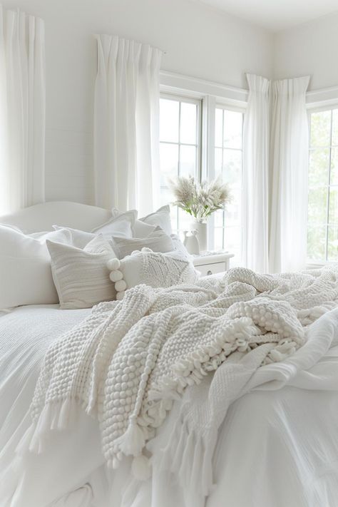 40 Neutral Bedroom Ideas To Create a Chic Retreat All White Bedding Ideas, White Cozy Room, White Bedroom Ideas Aesthetic, White Bedding Aesthetic, White Quilt Bedroom Ideas, White Apartment Aesthetic, White Cottage Bedroom, Bed Inspo Aesthetic, White Grey Bedroom