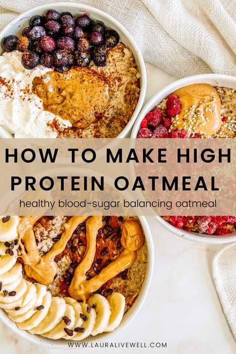 How to Make High Protein Oatmeal High Protein Oatmeal, High Protein Breakfast Recipes, Protein Oatmeal, Protein Bowls, Oatmeal Bowls, Balanced Breakfast, High Protein Breakfast, Healthy Oatmeal, Oatmeal Breakfast