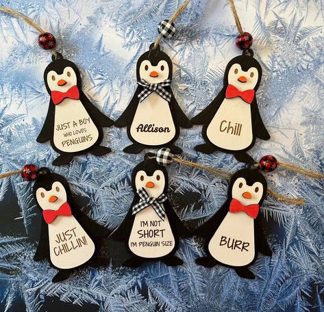 Cute little Penguin ornaments will add a touch of winter to all of your Christmas packages this year. Handmade, hand painted wooden ornaments. These will ship regular mail via Canada Post, no tracking number will be provided. If you would like to upgrade to tracked shipping, for a fee, please let me know. Custom ornaments will be ready for shipping in, roughly, 3 to 5 business days. Penguin Diy, Painted Wooden Ornaments, Penguins Project, Christmas Packages, Penguin Christmas Ornaments, Christmas Penguins, Penguin Ornaments, Penguin Christmas, Cabin Christmas