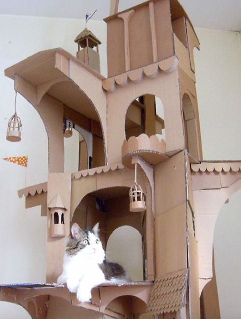 Cat House Diy Cardboard, Diy Jouet Pour Chat, Katt Hus, Cardboard Forts, Diy Cat Tower, Cat House Plans, Kat Diy, Chat Diy, Cardboard Cat House