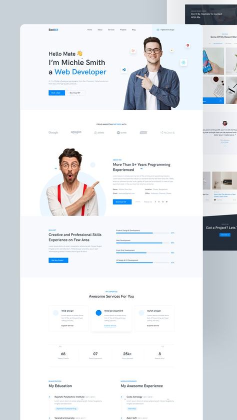 BestKit - Personal Portfolio CV/Resume Website User Interface (UI) Design | BestKit | Personal Portfolio | Designerzafor |Templatecookie Web Developer Portfolio Website, Web Developer Portfolio, Business Website Design Templates, Personal Website Design, Personal Portfolio Website, Website Ui Design, Simple Web Design, Portfolio Photo, Portfolio Website Template