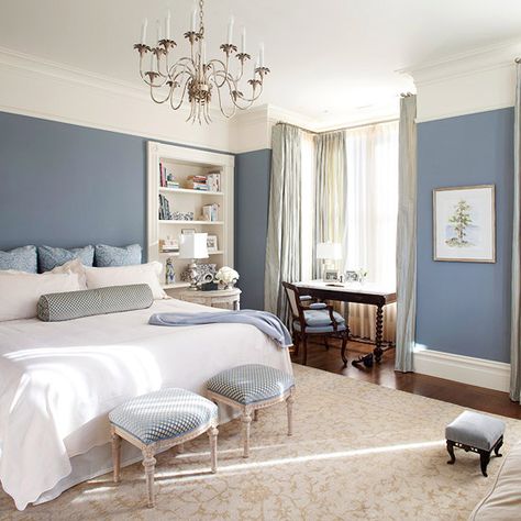 Balance muted blues with bright white accents. More bedroom decorating ideas: http://www.bhg.com/rooms/bedroom/color-scheme/blue-bedrooms/?socsrc=bhgpin061112 Slate Blue Walls, Best Bedroom Colors, Pastel Bedroom, Hus Inspiration, Trendy Bedroom, Blue Rooms, Bedroom Paint, Blue Bedroom, White Bedroom