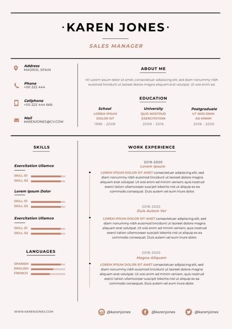 Professional Modern Karen Manager Sales Resume Sales Resume, Editing Tool, Professional Resume Template, Sales Manager, Editing Tools, Professional Resume, Work Experience, Resume Template, Free Graphic Design