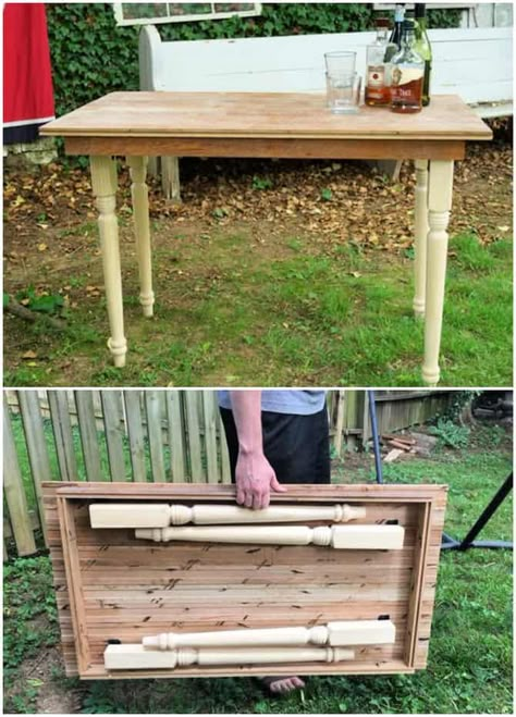 20 Easy DIY Folding Table Plans To Build A Collapsible Table Collapsable Table, Diy Folding Table, Folding Table Diy, Folding Kitchen Table, Fold Up Table, Folding Garden Table, Folding Table Legs, Diy Table Legs, Wood Folding Table