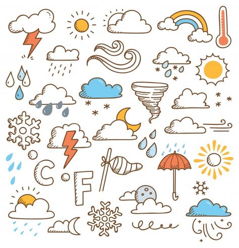 Learn Tattoo, Doodles Step By Step, Weather Doodles, Doodles Illustration, Bujo Doodles, Smash Journal, Doodle Art Journals, Weather Icons, Dot Journals