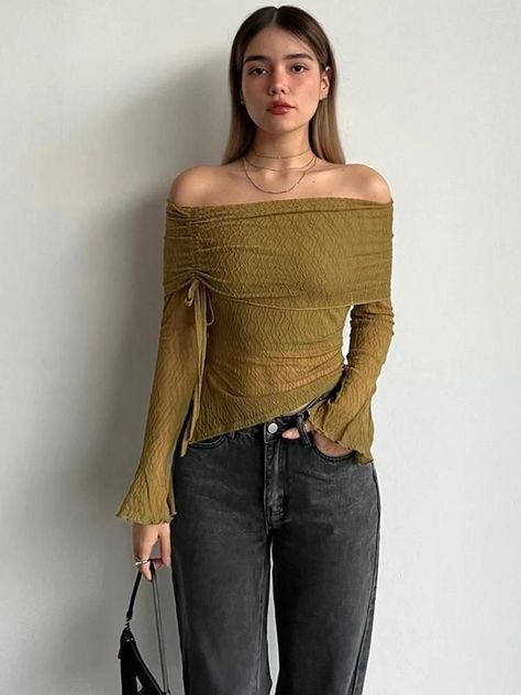 Elegant Streetwear, Off Shoulder T Shirt, Fishnet Top, Off The Shoulder Long Sleeve, Flare Long Sleeve, Collars For Women, Crop Tops Women, Wholesale Clothing, Long Sleeve Knit