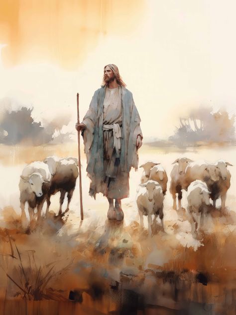 Jesus Digital Art, Jesus Portrait, Jesus Wall Art, Lds Art, Wall Art Christian, Art Christian, Jesus Art, Christian Wall Art, Sheep