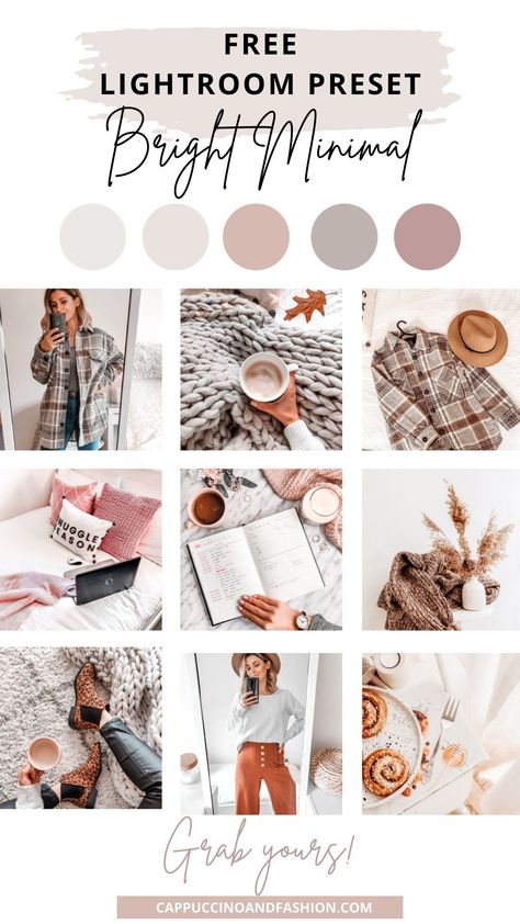 Lightroom Presets For Instagram Feed, Instagram Presets Free, Bright Presets For Lightroom Free, Free Lightroom Preset, Minimal Photography Instagram, Instagram Color Themes, Boho Instagram Feed, Blogger Instagram Feed, Beauty Instagram Feed