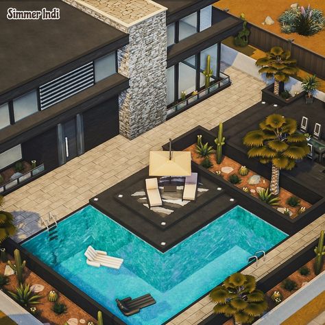 Sims Pool Ideas, The Sims 4 Houses Ideas Modern, Del Sol Valley Sims 4 House, Sims 4 Celebrity Mansion, Case The Sims 4, Sims 4 Home Ideas, Sims 4 Pool Ideas, Sims Pool, Sims 4 Backyard Ideas