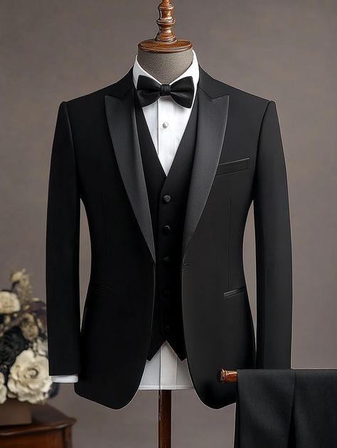 Suit up for any occasion with SuitCentury. Whether it's a wedding, a business meeting, or a special night out, our tailored suits ensure you look sharp and stylish. Elevate your wardrobe and make every event unforgettable with the perfect suit.   #EventReady #commonsuits #blacktie #tuxed #menswear #bespoke #tailor #commonsuitsid Black Wedding Tuxedo Groom Attire, Gala Night Outfit Men, Black Suit For Groom, Black Tuxedo For Men, Black Wedding Tuxedo, Suit For Groom, Hair Tips For Men, Tuxedo Suit For Men, Tuxedo Groom