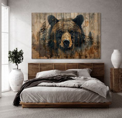 Forest Bear Portrait Canvas Wall Art Woodland Animal Painting Print Rustic Cabin Wall Decor Wood Style Wilderness Poster Ready to Hang Gift About Our Products: * We meticulously handcraft our merchandise using premium materials within our dedicated production facility, ensuring that each piece is tailor-made to your preferences. * Our highly skilled artisans expertly create each item. * We imprint high-quality canvas  340g/sqm with state-of-the-art printing equipment and eco-friendly inks, guara Rustic Cabin Wall Decor, Bear Portrait, Cabin Wall Decor, Bear Canvas, Large Modern Wall Art, Forest And Wildlife, Bear Wall Art, Wildlife Artwork, Portrait Canvas