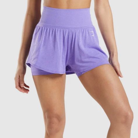 Size: Small Color: Purple - High-Waisted Fit - 2-In-1 Design - Supportive Ribbed Waistband - Sweat-Wicking Tech - Breathable Marl Mesh Dots - Seamless Design - Heat-Sealed Gymshark Logo - Outer Layer: 100% Nylon. Inner Layer: 93% Nylon, 7% Elastane. Gymshark Shorts, Gymshark Vital Seamless, Black Athletic Shorts, Gymshark Women, Spandex Shorts, Yellow Shorts, Training Shorts, Bright Purple, Sweat Shorts