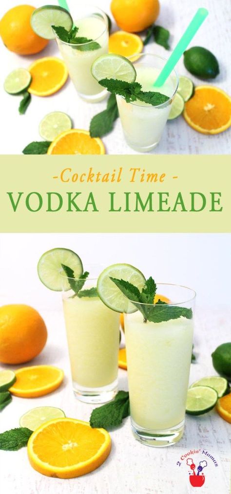 Vodka and Lime Cocktail | 2 Cookin Mamas A simple & refreshing cocktail that is like summer in a glass. Make it by the pitcher full or frozen in a glass, the lime and orange bring the perfect amount of tart & sweet to your palate. #recipe #drink Infusing Vodka, Lime Cocktail Recipes, Lime Cocktails, Party Punches, Orange Juice And Vodka, Cocktails Vodka, Vodka Cocktails Easy, Frozen Limeade, Indonesian Recipes