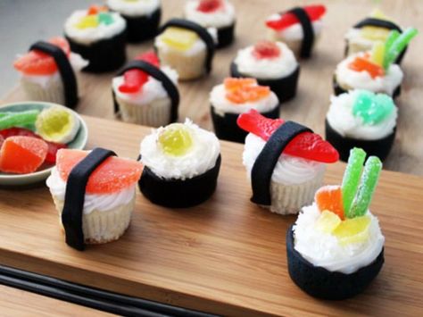 The History of Sushi- Learn the Ancient History of Sushi Sushi Cupcakes, Cool Cupcakes, Candy Sushi, Sushi Cake, Sushi Party, Cupcake Cake, Angel Food, Homemade Treats, Cupcake Ideas