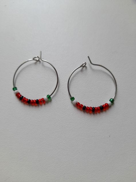 Watermelon Jewelry, Watermelon Earrings, Beaded Necklace Diy, Handmade Beaded Necklaces, Diy Bracelet Designs, Origami Art, Beaded Hoops, Round Earrings, Diy Necklace