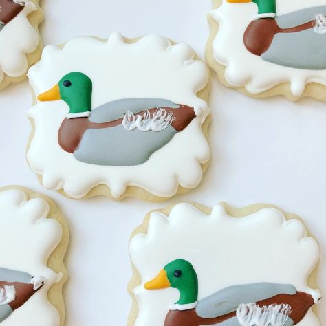 Mallard Duck Baby Shower Cookies, Mallard Duck Cookies, One Lucky Duck Cookies, Hunting Cookies Decorated, Mallard Duck Baby Shower Ideas, Hunting Baby Shower Theme, Duck Baby Shower Theme, Duck Cookies, Duck Party