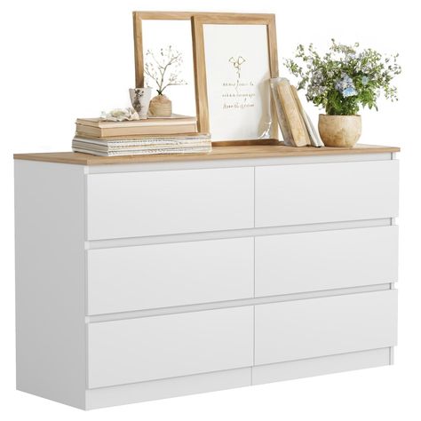 PRICES MAY VARY. Spacious Storage: This white dresser for bedroom features 6 spacious storage drawers, providing ample space for organizing your clothes, blankets, and other essentials. The modern design and sleek look make it a perfect addition to any bedroom or living room. Sturdy Construction: Made of high-density fibreboard (MDF) and equipped with high-quality metal slide rails, this chest of drawers ensures durability and stability. The thick back plate enhances privacy and stability, makin Small Dressers For Bedroom, White Bedroom Dresser, Dresser For Nursery, Tv Stand Dresser, White Dresser Bedroom, Dresser Inspiration, Wide Tv Stand, White Dressers, Dresser Bedroom