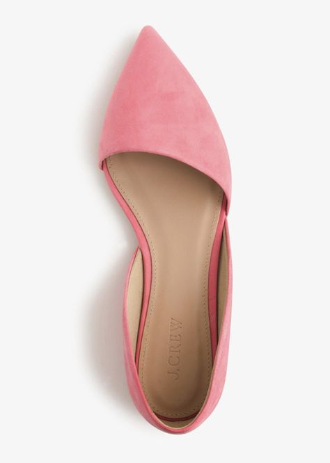 pink-suede-dorsay-flats-pointy-jcrew Leopard Clutch, House Fashion, Blue Swirl, Pink Flats, Cute Flats, Clare V, Young Professional, Camel Coat, Shoe Closet