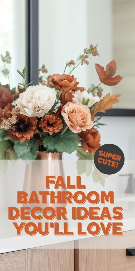 Transform your bathroom into a cozy autumn sanctuary with these charming fall bathroom decor ideas. From warm-toned towels to nature-inspired accents, bring the beauty of fall indoors. Embrace the season with pumpkins, dried florals, and rich earthy hues. Elevate your space with soft rugs, seasonal scented candles, and a touch of rustic charm. Create a welcoming atmosphere perfect for relaxing self-care routines during this cozy time of year. Fall Restroom Decor Ideas, Fall Bathroom Decor Ideas, Fall Bathroom Decor, Chrome Towel Bar, Cozy Ideas, Cozy Fall Bedroom, Fall Bathroom, Soft Rugs, Fall Bedroom Decor