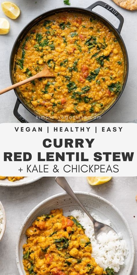 Red Lentil Stew, Simple Veganista, Chickpeas Curry, Red Lentil Recipes, Plat Vegan, Healthy Weeknight Meals, Lentil Stew, Lentil Curry, Lentil Recipes