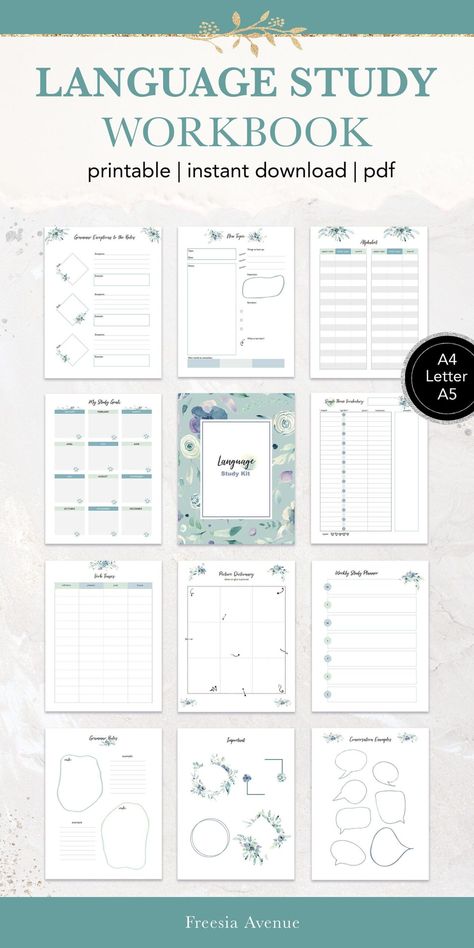 Sprachlernplaner Lernplaner Sprachen lernen Selbststudium - Etsy.de | Printable Planner by  John Watkins Watercolor Workbook, Language Learning Planner, Learn Foreign Language, Language Planner, English Planner, Esl Learning, Learning Template, Study Printables, Language Journal