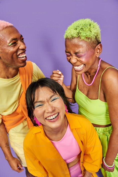 A woman with bright green hair and pink earrings photo – Excitement Image on Unsplash Headshot Poses, Happy Images, A Group Of People, Generation Z, Beauty Shoot, Man Ray, Group Of People, People Laughing, Human Face