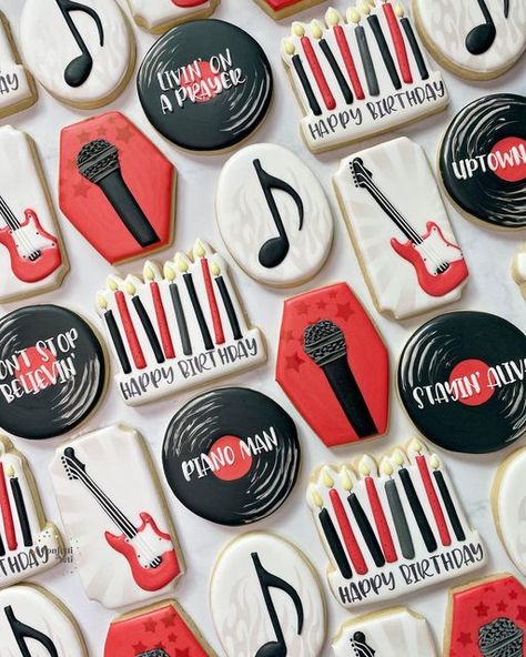 Happy Birthday Piano, Wedding Shower Food, Birthday Themes For Adults, Rock And Roll Birthday, Confetti Cookies, 2 Guys, 70th Birthday Decorations, Music Cookies, Cookies Theme