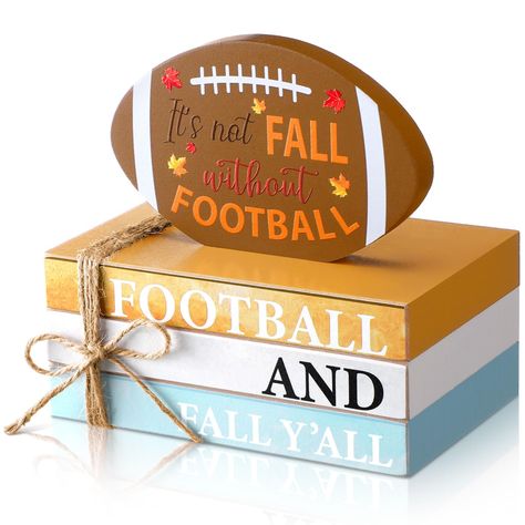 PRICES MAY VARY. Autumn Decoration Set: the fall tiered tray decor includes 1 piece of wood football table decor, 1 set of 3 pieces of football fake books that have been stacked together with the twine, with watercolor style and fall football themed design, suitable for most occasions and festivals Novel Football Elements: the Thanksgiving football sign is designed around autumn football theme, one sided printed with the word [it's not fall without football], [football and fall y'all], and maple Stacked Books Decor, Football Room Decor, Wooden Tiered Tray, Thanksgiving Wood Crafts, Fall Farmhouse Decor, Football Decor, Stacked Books, Fall Tiered Tray Decor, Books Decor