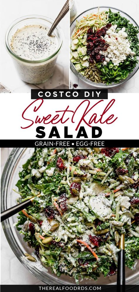 Costco Kale Salad, Salad Dressing For Kale Salad, Dressing For Kale Salad Healthy, Broccoli And Kale Recipes, Kale Poppyseed Salad, Kale Salad Poppy Seed Dressing, Costco Kale Salad Copycat, Costco Salad Recipe, Kale Slaw Salad