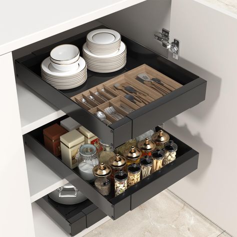 PRICES MAY VARY. 【Expandable Design】This expandable pull out cabinet organizer is designed to be adjustable, fitting various kitchen cabinets with ease. It measures 16.9" D * 3" H, and width expands from 11.8 to 18" W. You can customize the slide out drawers at the base of your cabinets to optimize storage in your kitchen, bathroom, under sink area, and pantry. 【Easy & Quick Installation】The installation process for this pull out cabinet drawer is straightforward and hassle-free. It includes 2 s Pantry Black, Pull Out Cabinet Drawers, Bathroom Pantry, Storage For Kitchen, Pull Out Cabinet, Small Kitchen Storage, Organizing Hacks, Cabinet Organizer, Shelf Storage