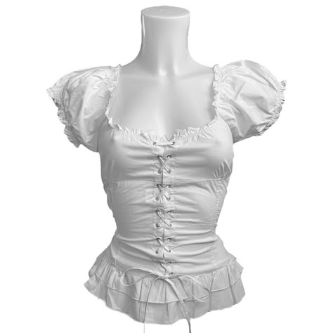 french vintage babydoll milkmaid corset blouse with... - Depop Puffy Sleeves Blouse Outfit, Milkmaid Tops, Corset Blouse, Ghost Whisperer, Clothes Board, Roblox Clothes, Women White Blouse, Puffy Sleeves, Pretty Clothes