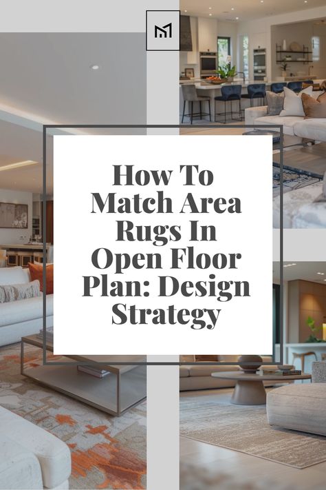 Learn how to match area rugs effectively in an open floor plan using strategic design principles. This guide offers tips on selecting rugs that complement each other while defining different spaces. Discover the importance of coordinating colors and patterns, and how to use rug placement to create a cohesive look that enhances the flow of your open living space. Rug Open Floor Plan, Open Floor Plan Rug Placement, U Shaped Kitchen Rug Placement, How To Separate Open Floor Plan Spaces, Matching Rugs In Open Floor Plan, Kitchen Rug Placement Layout, Separate Open Floor Plan, Rugs In Open Floor Plan, Mixing Rugs In Open Floor Plan